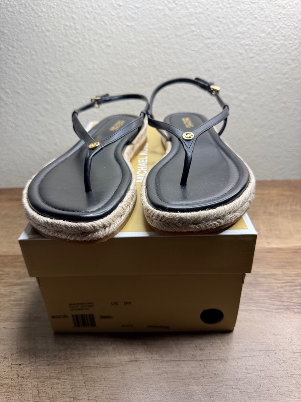Michael Kors Samara Black Leather Rope-Trim Slingback Sandals - Picture 2 of 5